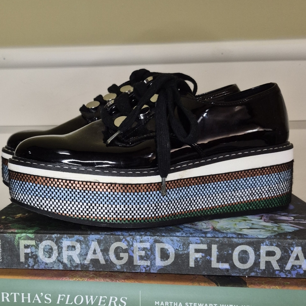 Zara Glossy Black Platform Shoes with Colorful Sole